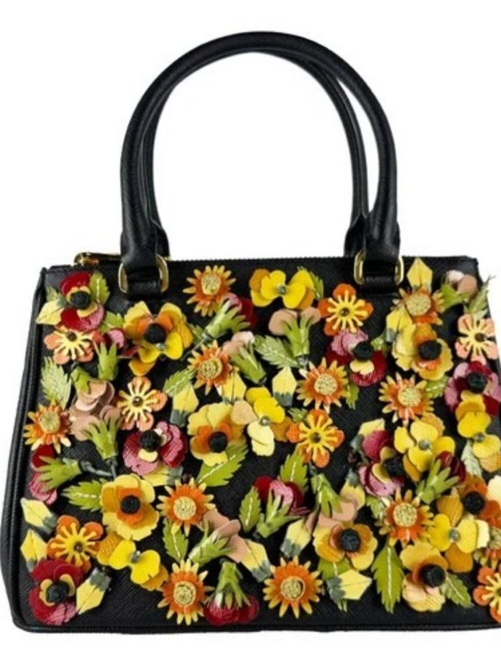 Auth PRADA Handbag Shoulder Bag Black/Multicolor Leather/Patent Leather - z10927